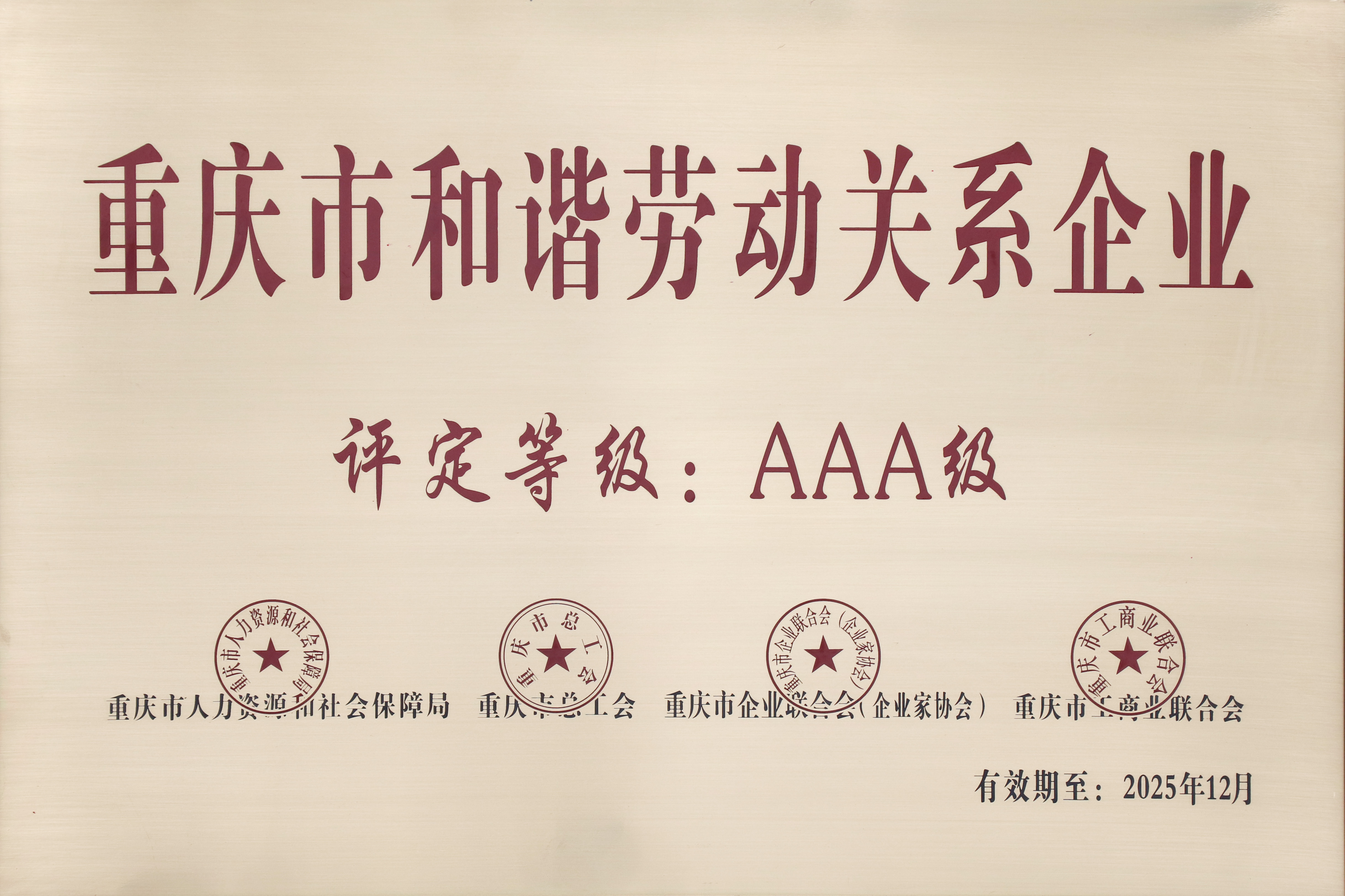 10.重庆市AAA级和谐劳动关系企业